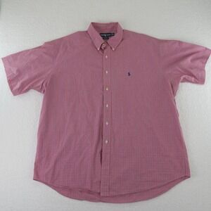 Ralph‎ Lauren Blake Short Sleeve Button Up Shirt Mens 2XL XXL Red Blue Cotton